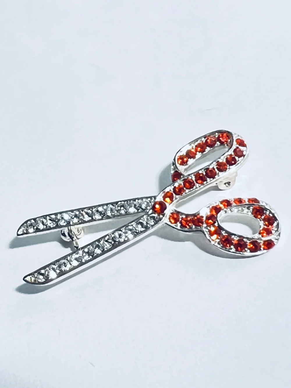 Fiskars Pin Scissor Brooch Red Clear Rhinestone Jewelry Vintage 90s Collectible